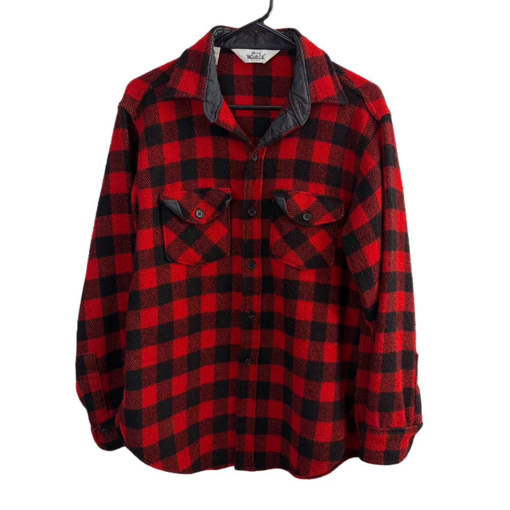 Vtg Woolrich Flannel Shirt Mens Medium Red Button Up Buffalo Plaid Check USA